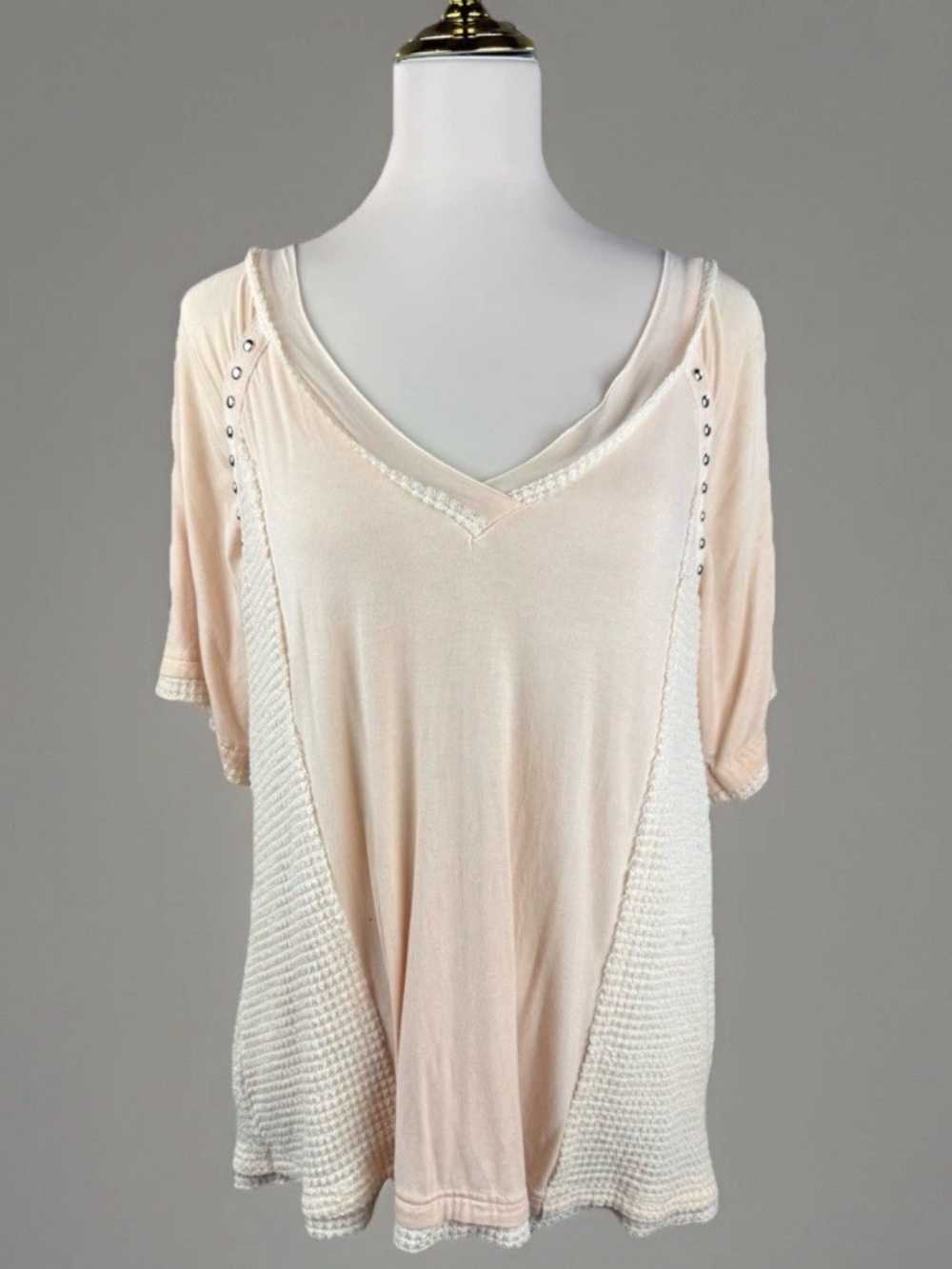 POL Women's Top Sz Small Peach Blush Oversized Rivet Waffle Boho